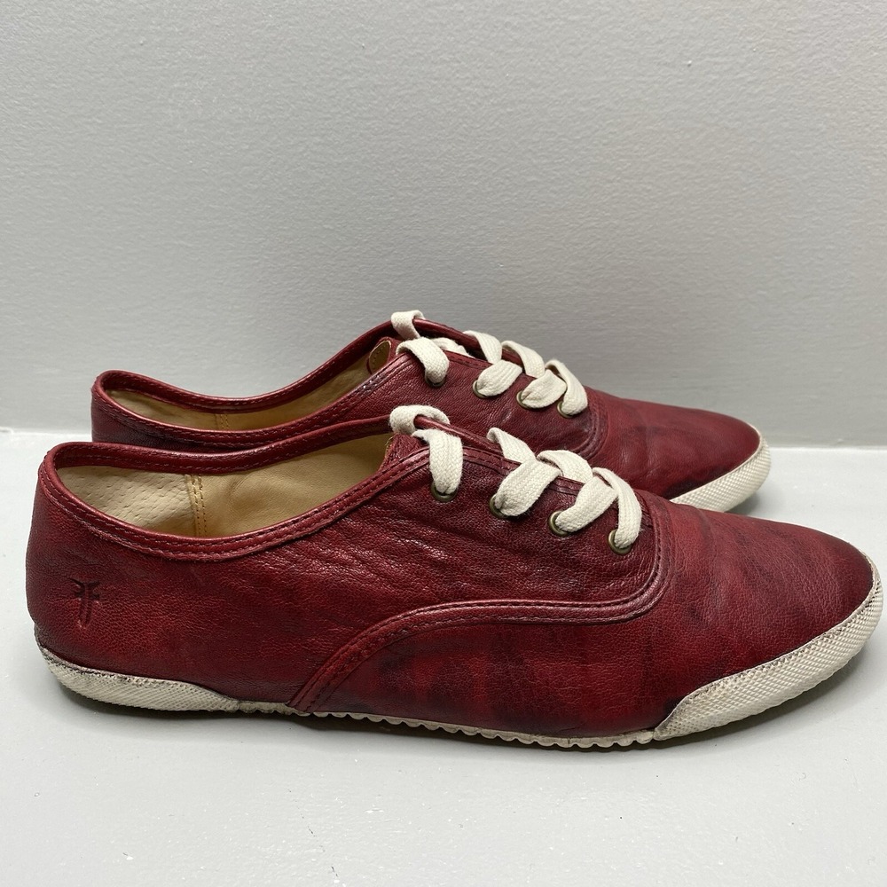 Frye Melanie Leather Sneakers Low Top Lace Up Burnt‎ Red Size 9M - Picture 2 of 12